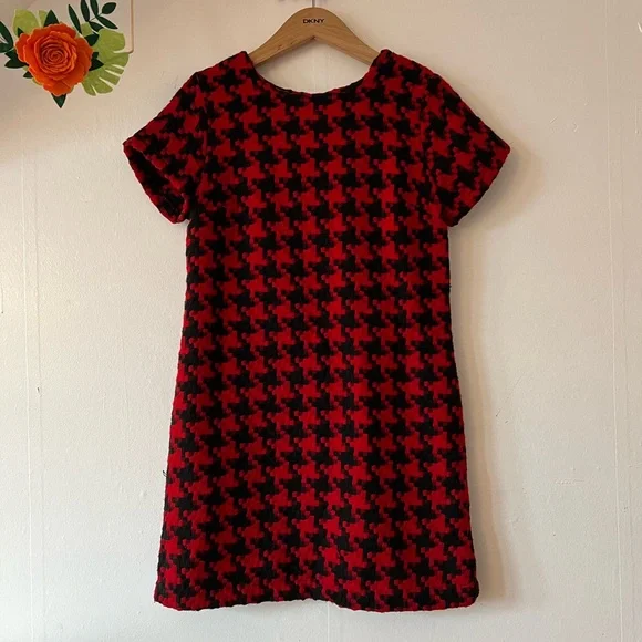 EUC Xhilaration mini dress M red and black herringbone Target a-line cap sleeve - Picture 2 of 13